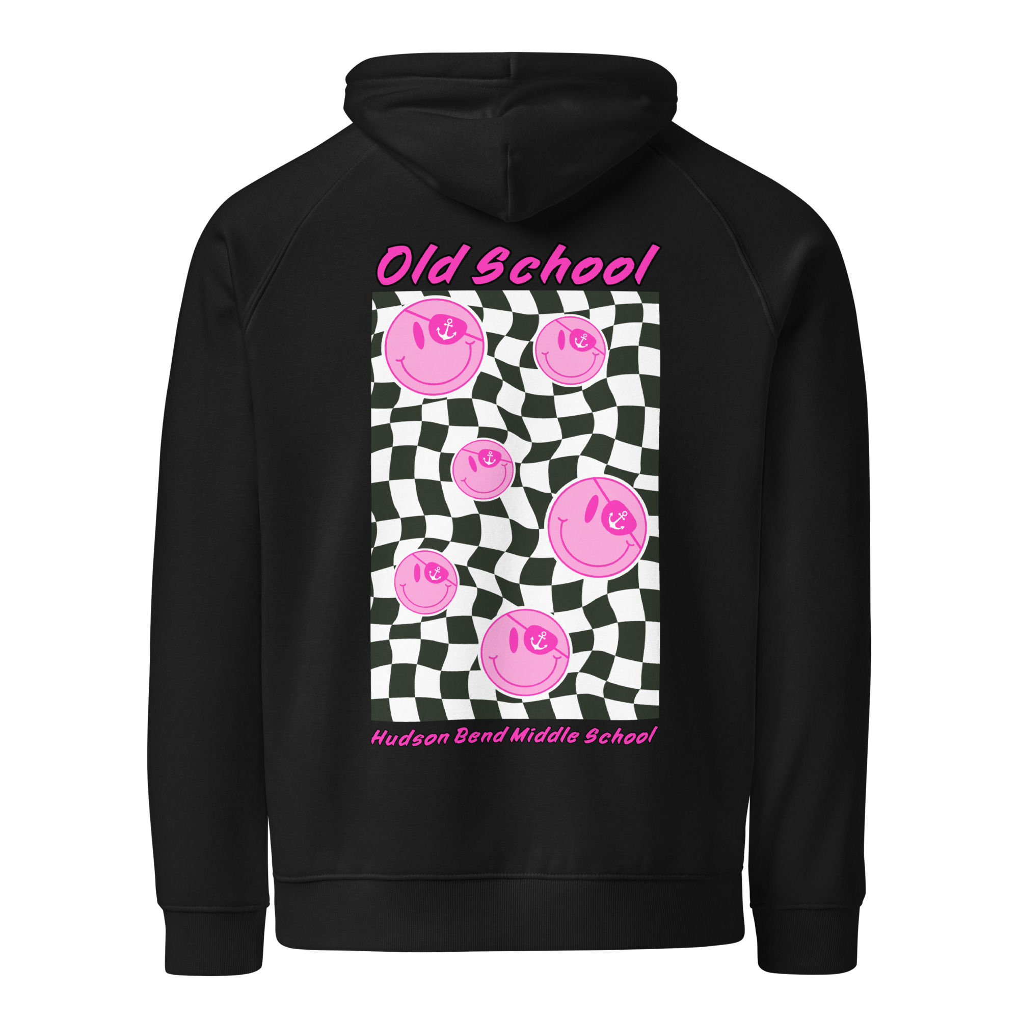Old School Happy Face: Unisex eco raglan hoodie