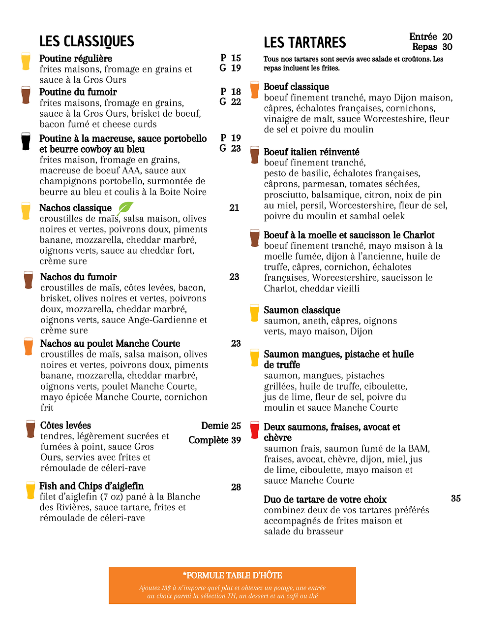 Menu de la microbrasserie la Boite à malt