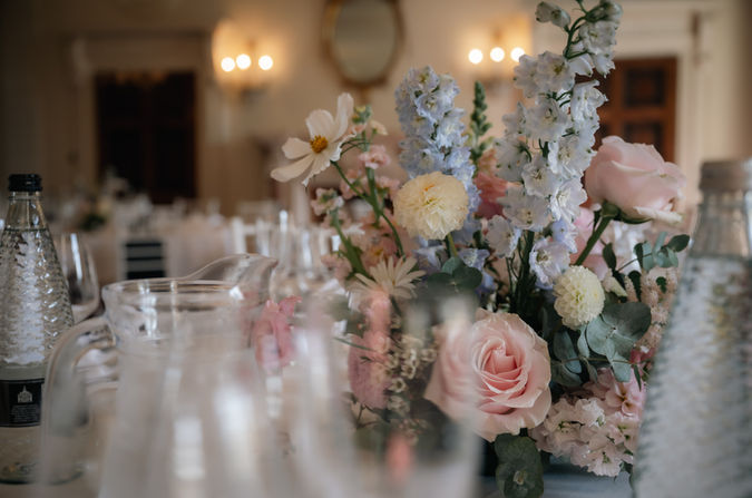 Close-up of wedding decor at Buxted Park Hotel