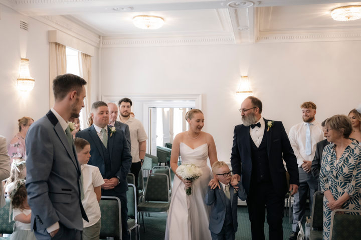 Bride walking down aisle Bromley Civic Centre