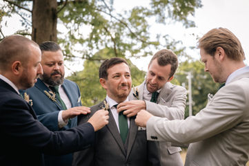 Groom waiting for bride at Haywards Heath Town Hall, East Sussex