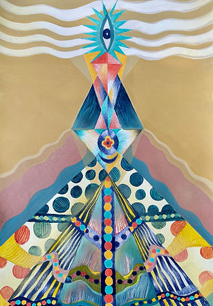 Eye in the Sky (Mayan Shine) 2021_Oil,enamel,acrylic and acrylic pencil on paper_14.5 x 21