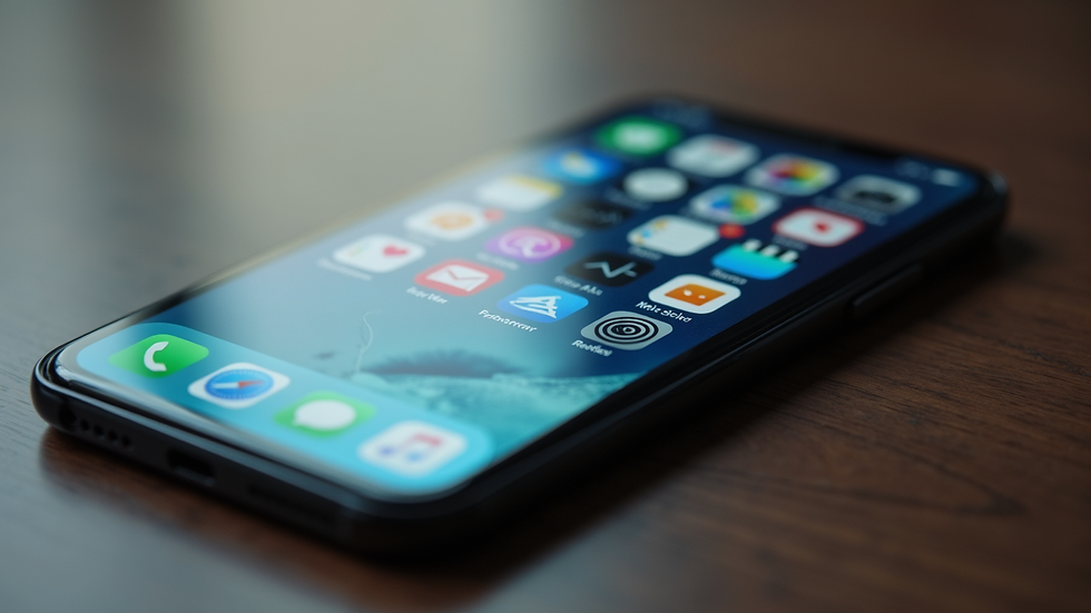 Eye-level view of a smartphone displaying various app icons