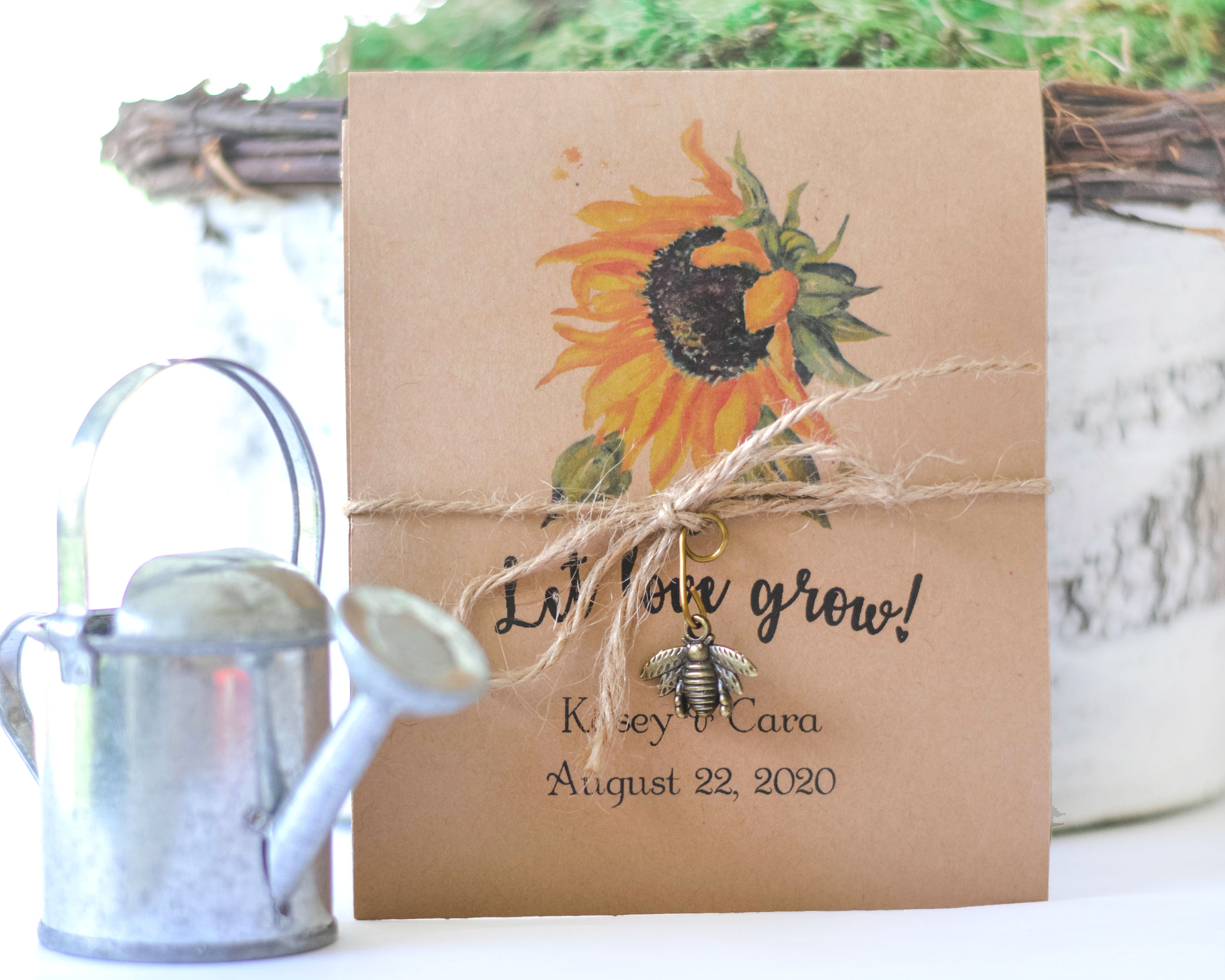 Sunflower bee seed pack favor