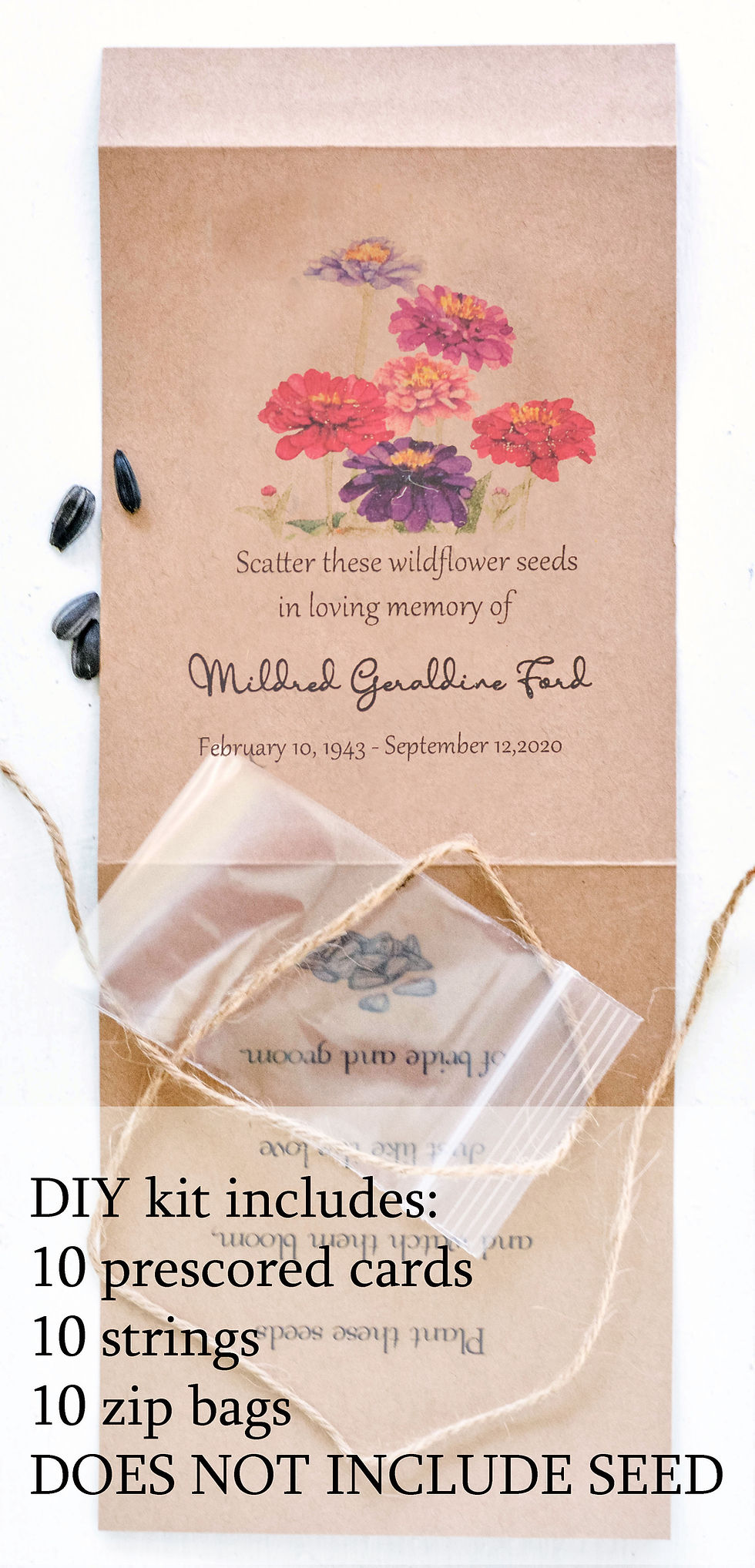 Thumbnail: Zinnia flower design memorial gift, wildflower seed pack, funeral favor