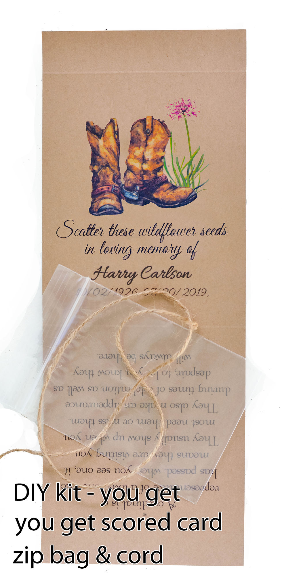 Miniatura: COWBOY BOOT MEMORIAL wildflower seed packs, for celebration of life
