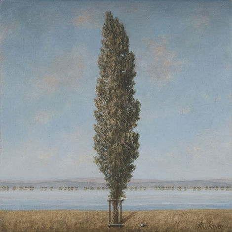 Tavola di Ana Kapor raffigurante un albero sulla sponda di un fiume