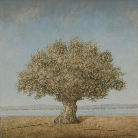 Tavola di Ana Kapor raffigurante un albero sulla sponda di un fiume