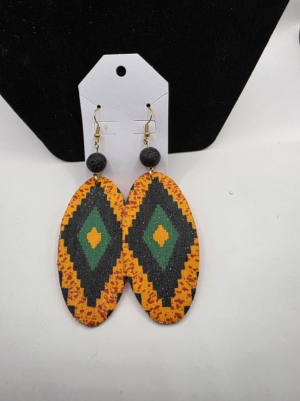 African Print Oval Wood Earrings