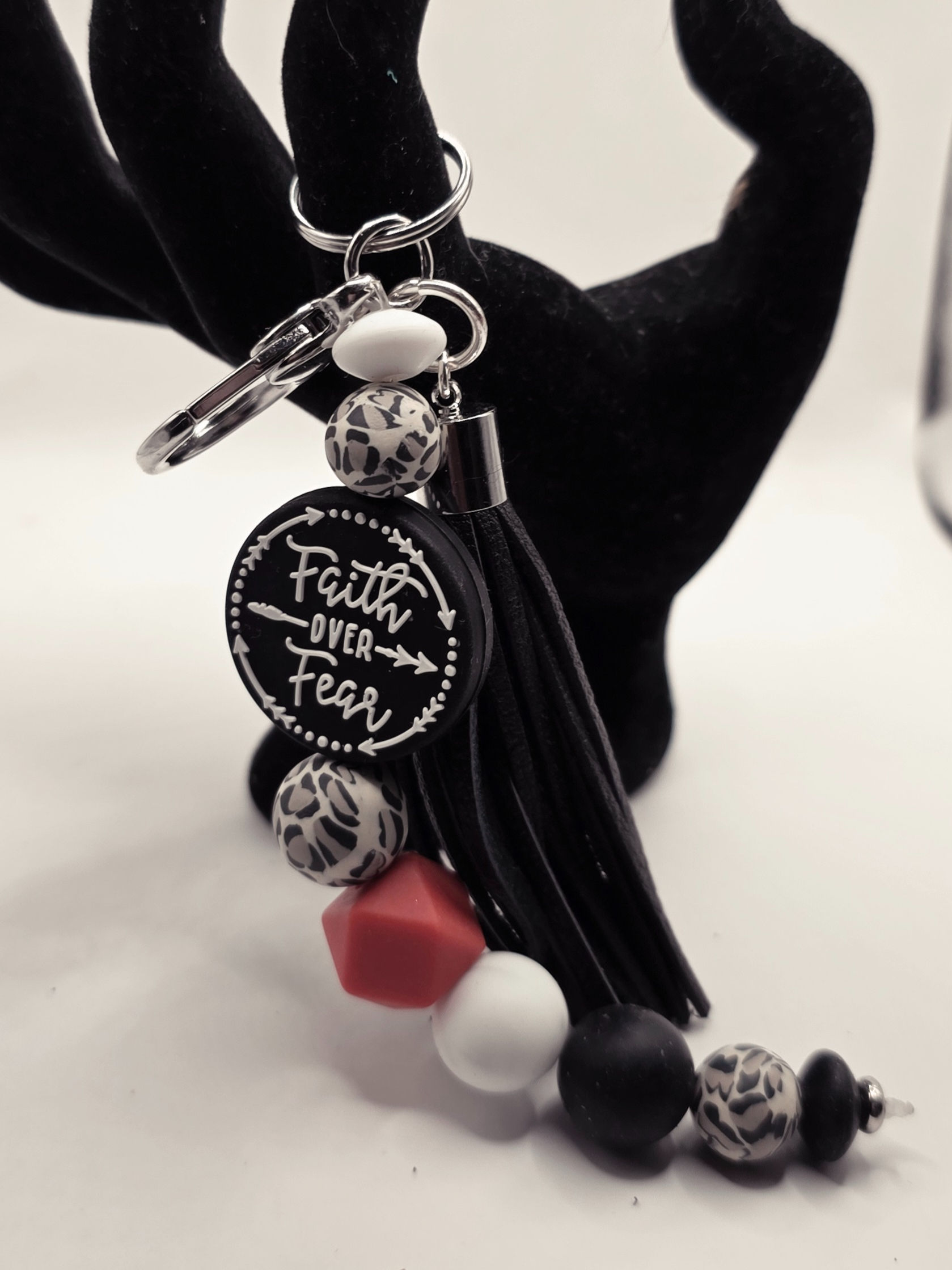 Faith over Fear Keychain Wristlet - Red and Black