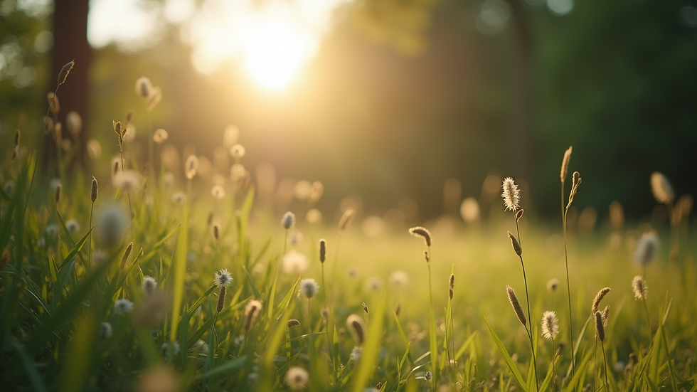 Eye-level view of a peaceful nature scene with soft morning light