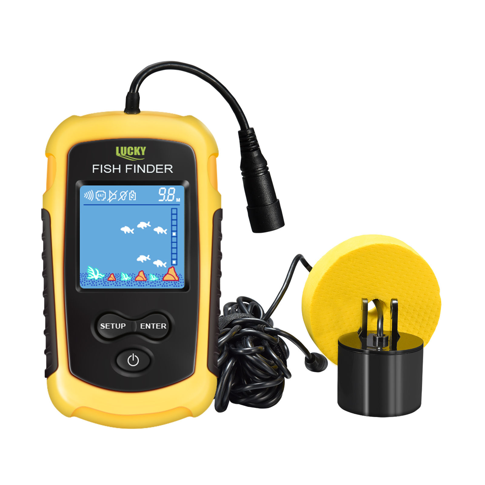 FFC1108-1 Alarm 100M Portable Sonar Fish Finders 45 degrees Sonar Coverage Echo