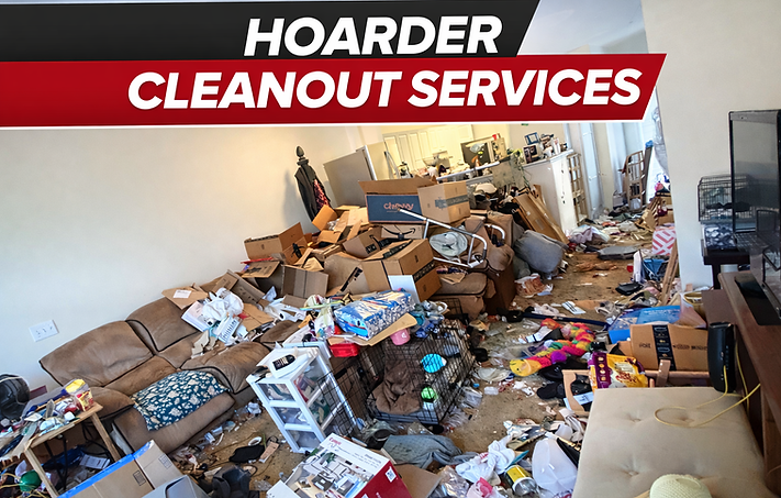 Hoarder cleanout in Columbus Ohio showing severe clutter and trash removal inside a residential property before cleanup