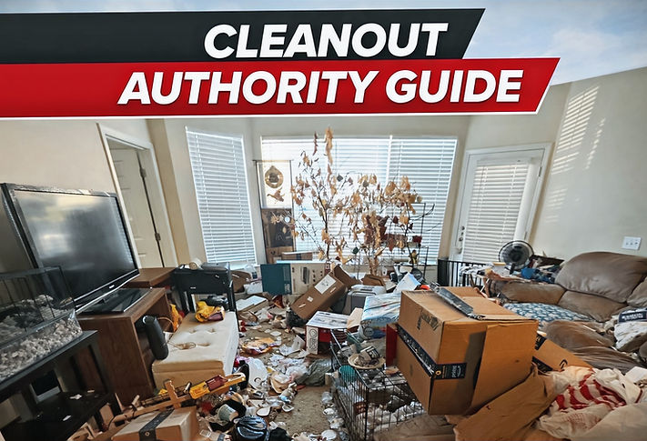 Property cleanout in Columbus Ohio showing heavily cluttered living room before full cleanout service and junk removal