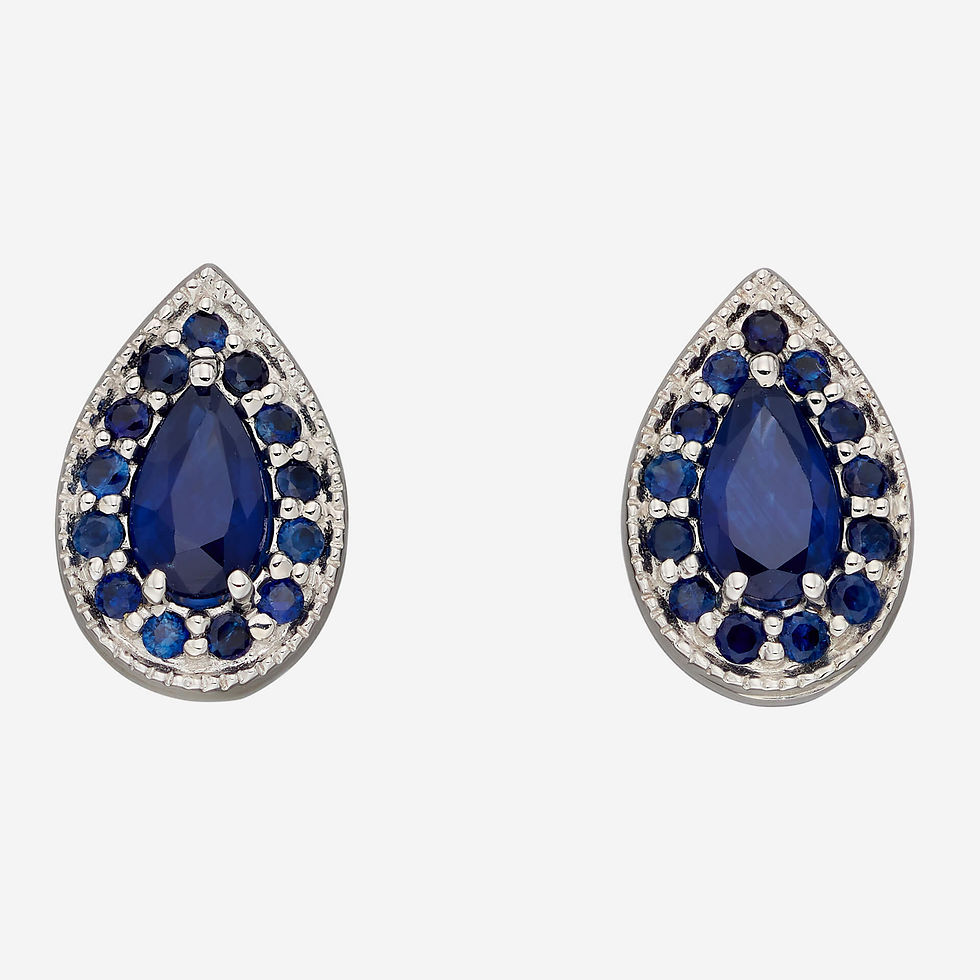 Thumbnail: Teardrop Precious Stone Stud Earrings in 9ct Gold