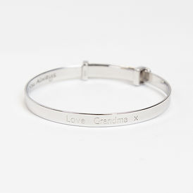 Engraved heart baby bangle by D for Diamond with diamond tip engraving machine