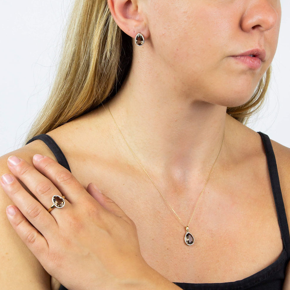 Thumbnail: Irregular Shaped Semi Precious Stone Necklace with Diamonds in 9ct Gold