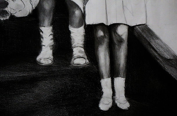 drawing, fine art, b&w, black and white, old photograph, vintage, 70's, portrait, family, family album, girls, christian carreau, artist, berlin, emerging artist