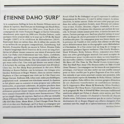 Texte de Matthieu Dufour, notes de pochettes de SURF, l'album de reprises d'Étienne Daho.