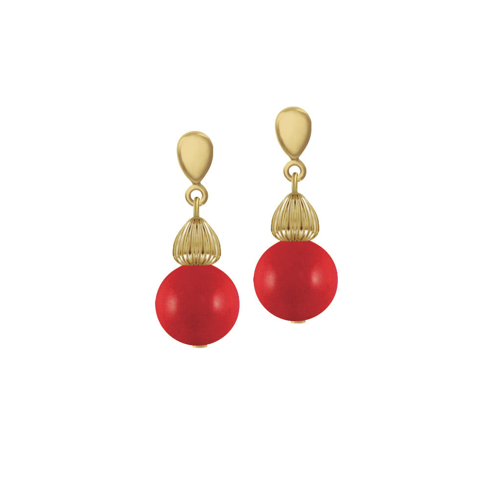 Solitaire Red Pearl Gold Tone Drop Clip On Earrings