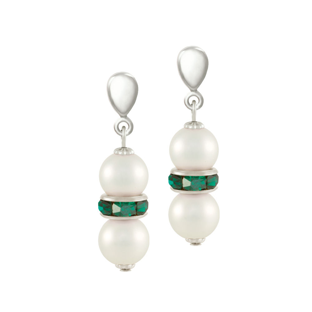 Kaleidoscope Emerald Green Crystal Shell Pearl Silver Tone Drop Clip On Earrings