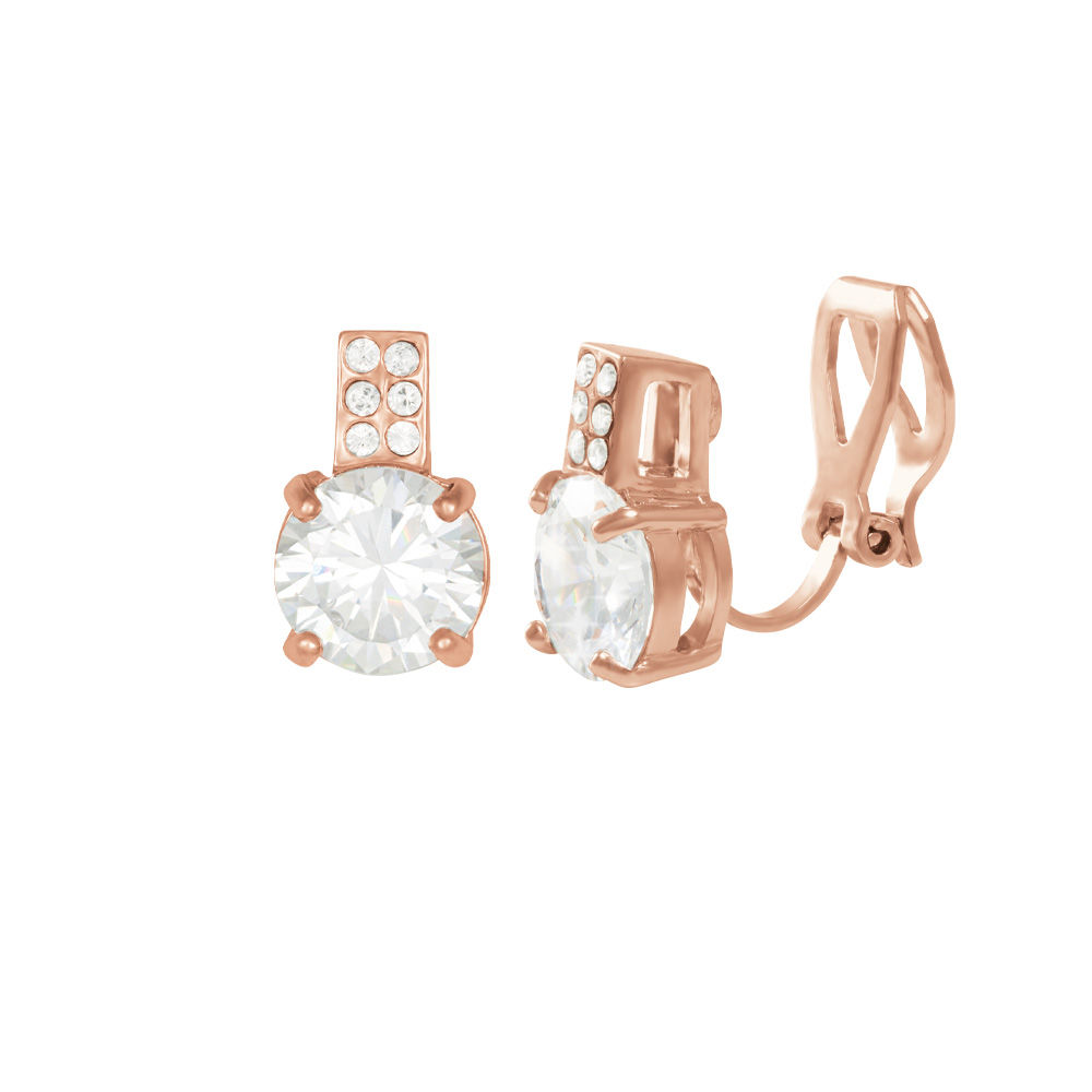 Caress Clear Crystal And CZ Rose Gold Tone Stud Clip On Earrings