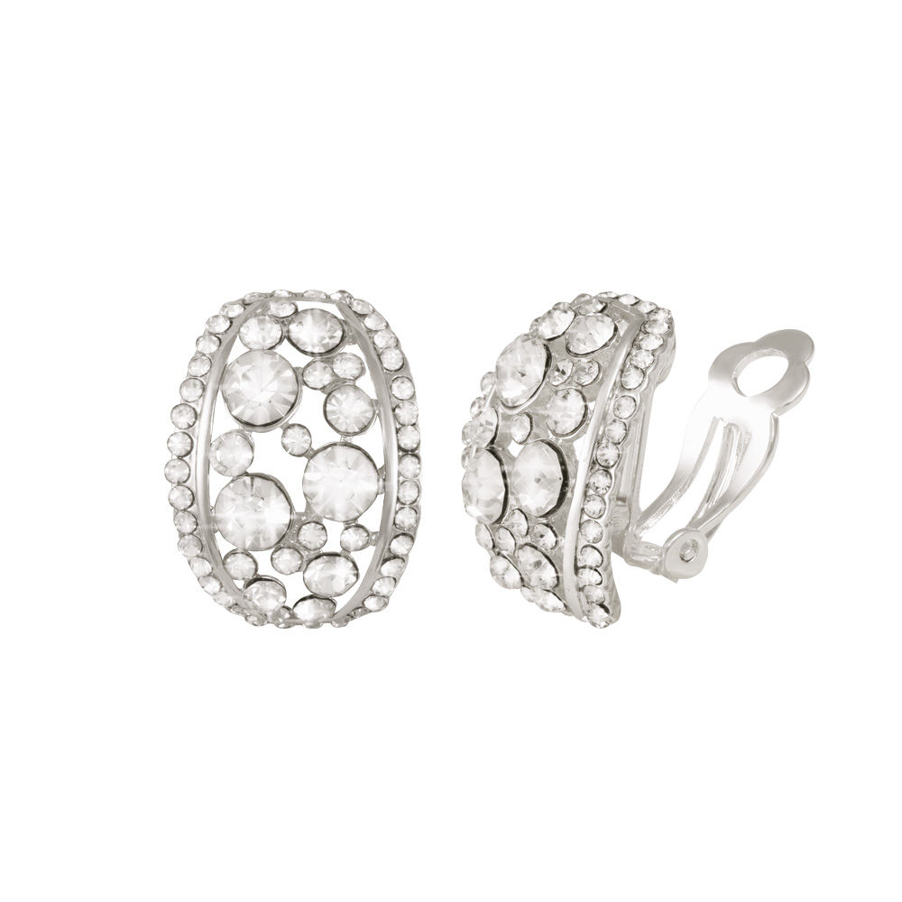 Tulsa Clear Crystal Silver Tone Stud Clip On Earrings