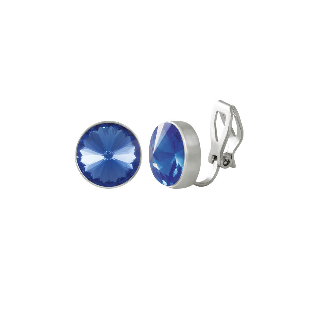 Treasure Sapphire Blue Crystal Silver Tone Stud Clip On Earrings
