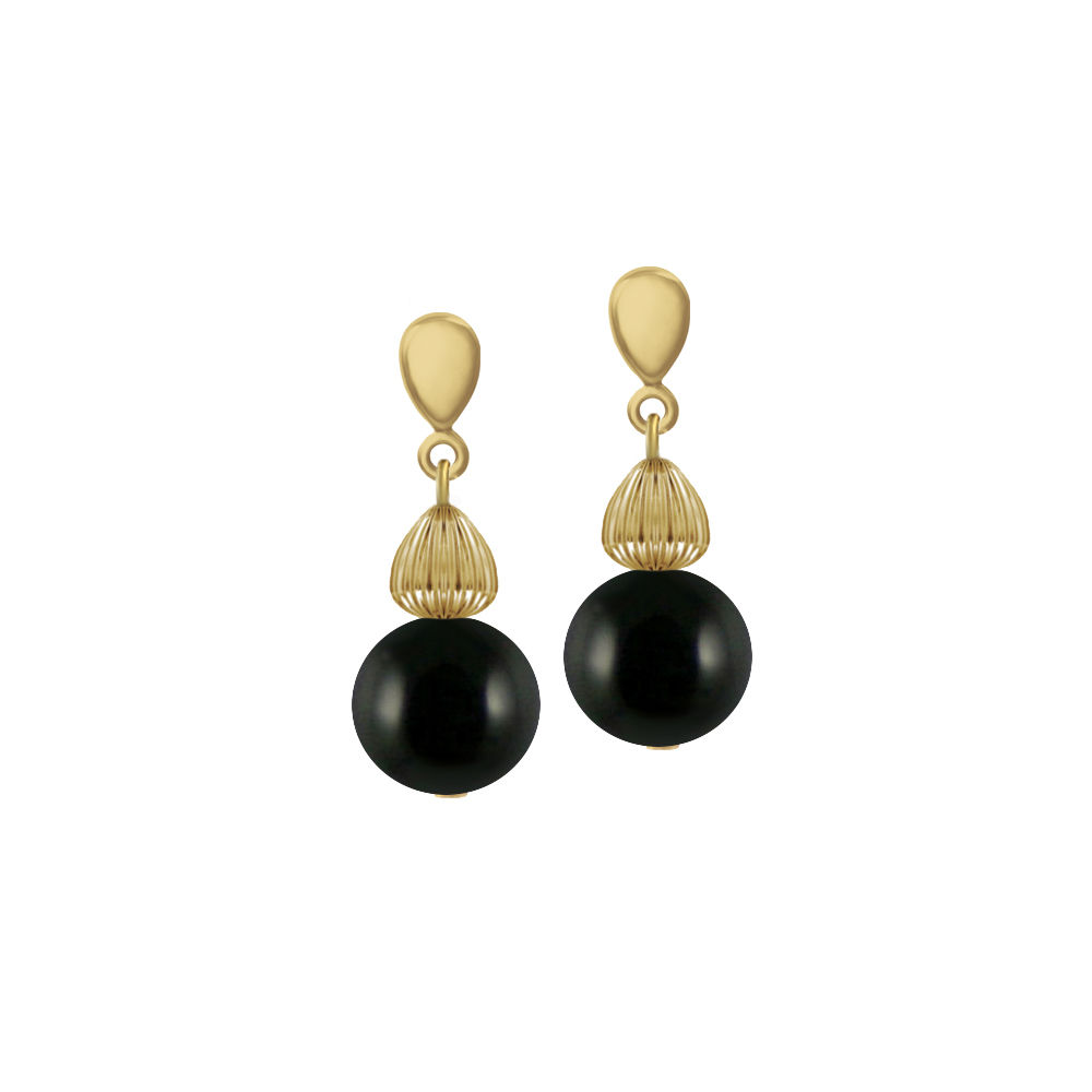 Solitaire Black Pearl Gold Tone Drop Clip On Earrings