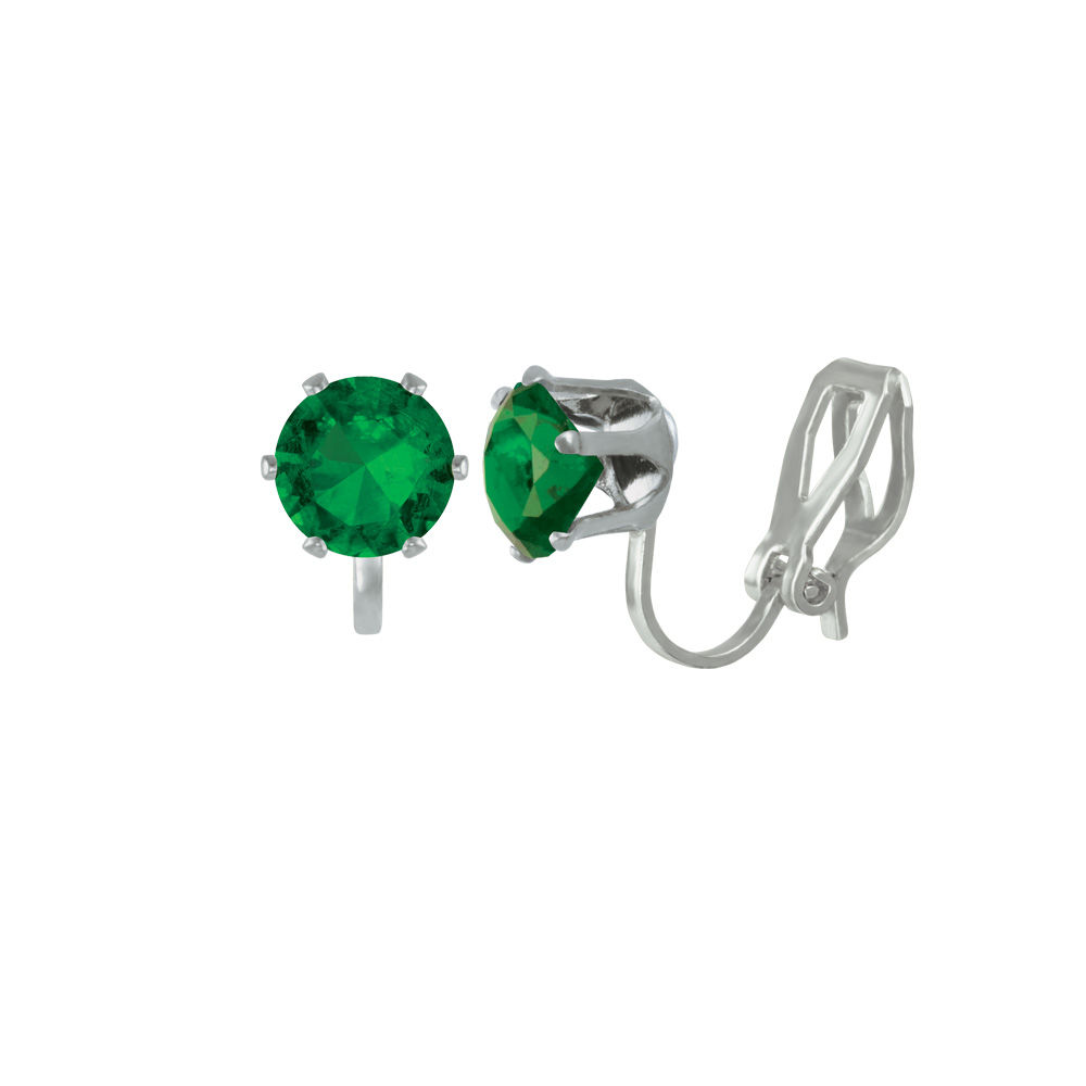 Tara Emerald Green Crystal Silver Tone Stud Clip On Earrings