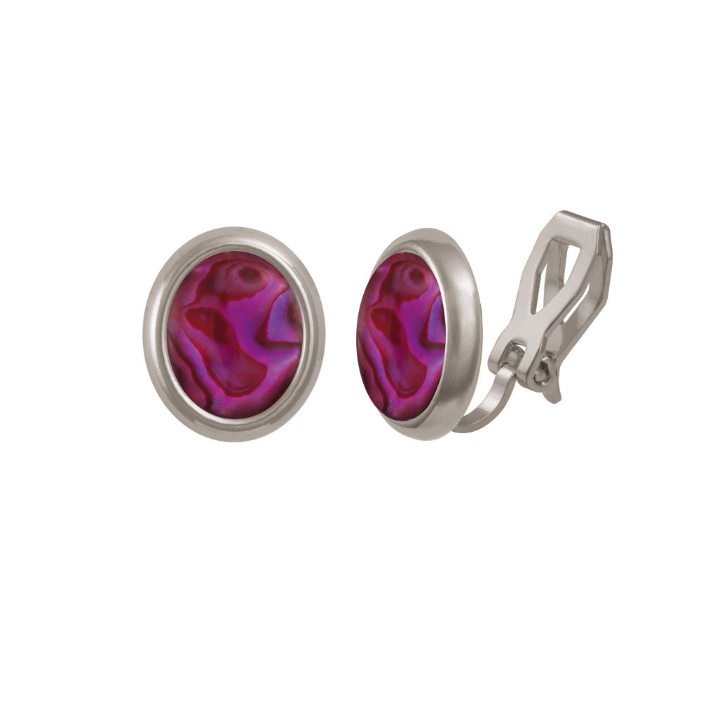 Minuet Purple/Fuchsia Paua Shell Silver Tone Stud Clip On Earrings