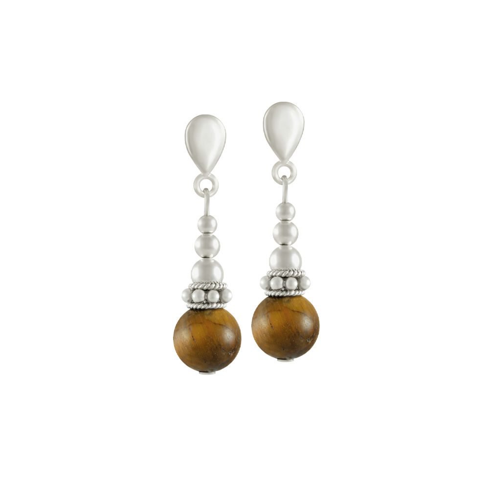 Bella Tiger's Eye Silver Tone Drop Clip On Earrings