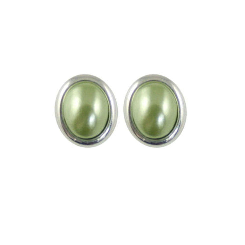 Minuet Lush Green Shell Pearl Silver Clip On Earrings