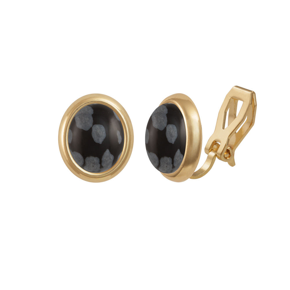 Minuet Snowflake Obsidian Gold Tone Stud Clip On Earrings