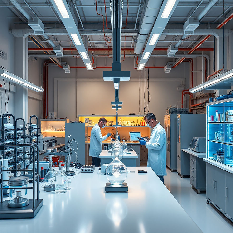 A beautiful picture of an advance Physics laboratory with physicists carrying out experime