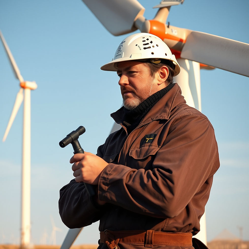 A beautiful picture of a windmill engineer working to produce renewable energy