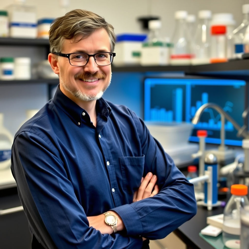 A beautiful picture of a professor of statistics in the laboratory