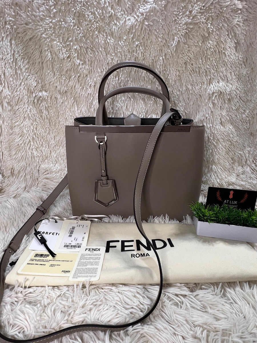 Authentic FENDI Vitello Dolce Petite 2Jours Tote Grey