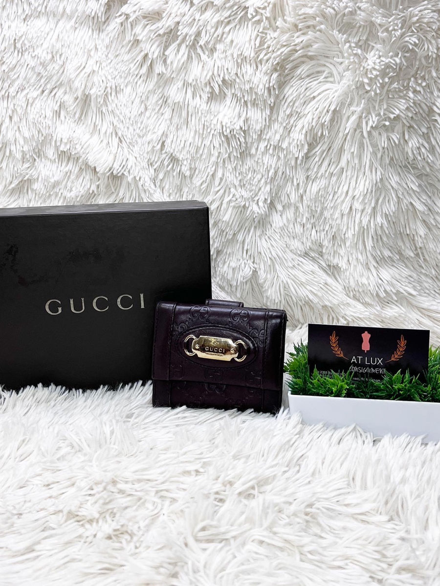 Authentic Gucci Guccissima Leather French trifold Wallet in dark Brown