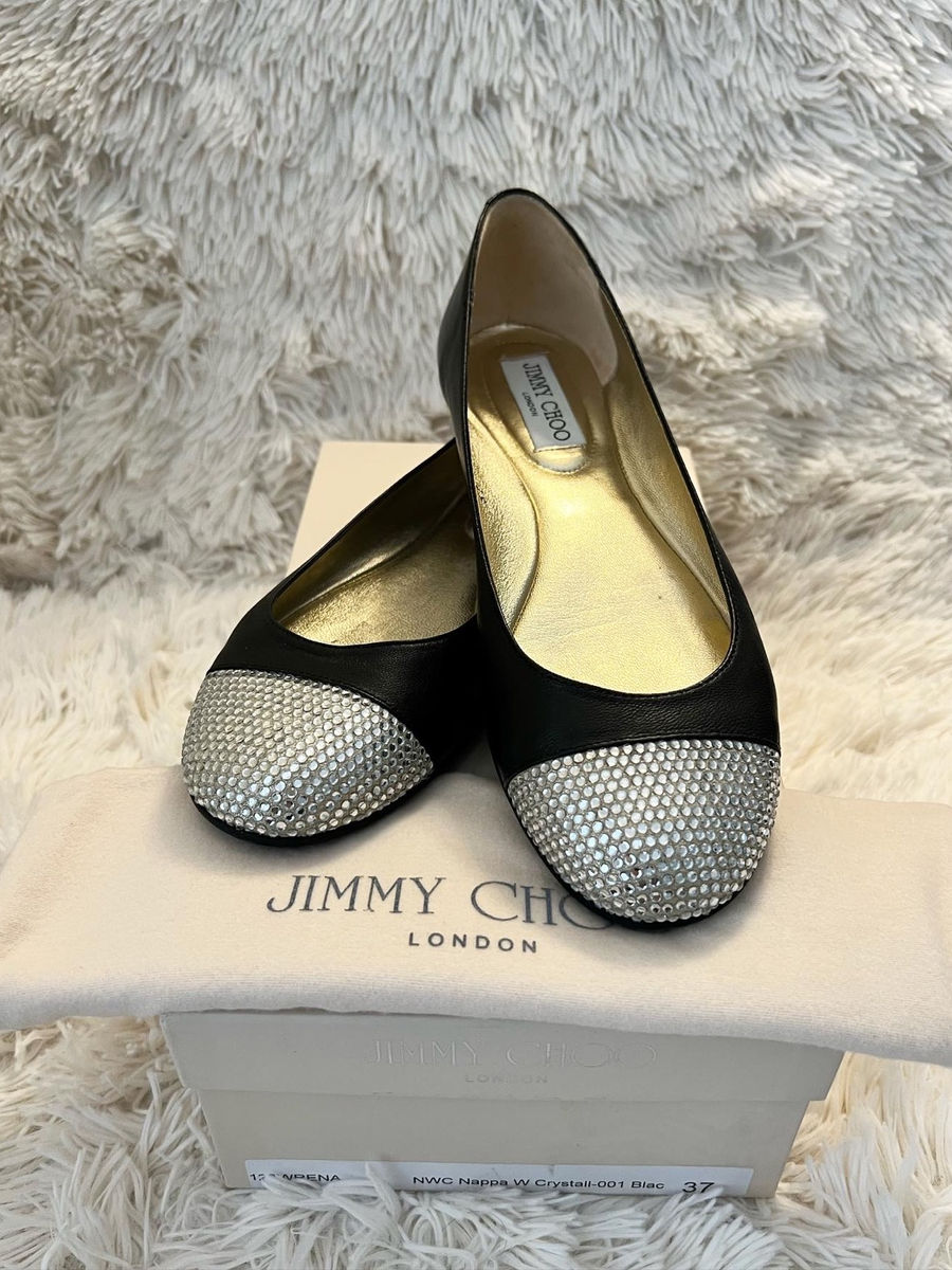 Authentic Jimmy Choo Black Wrena leather Flats NWC nappa w crystals