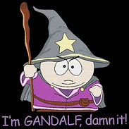 Cartman from South Park wearing a wizard costume with the text I'm Gandalf damn it
