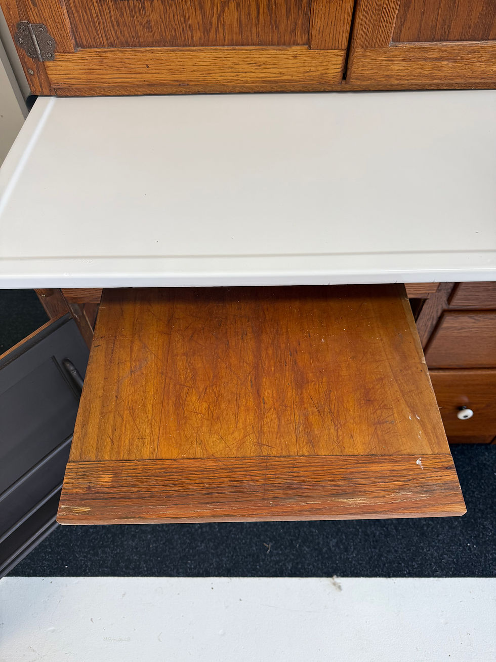 Thumbnail: Antique Oak Hoosier-Style Cabinet Hutch | Farmhouse Kitchen Statement Piece