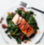 Balsamic-Glazed Salmon With Spinach, and Golden Raisins