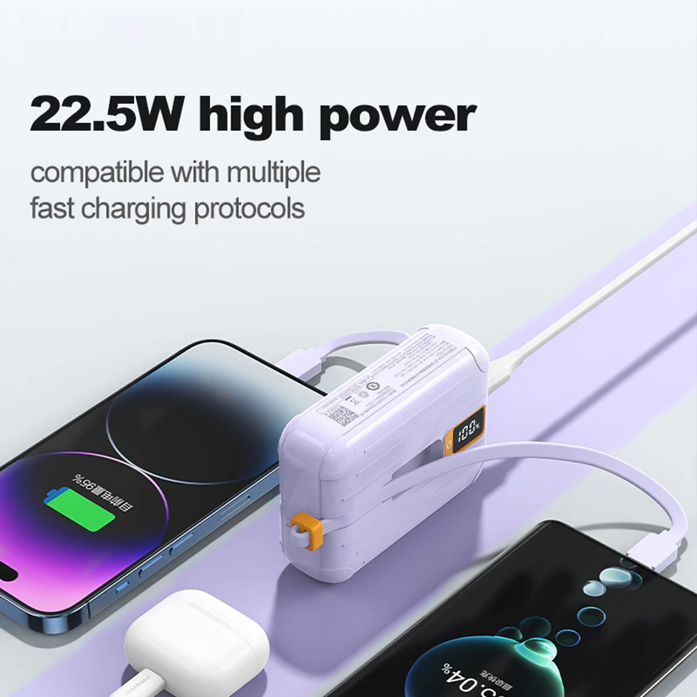 ภาพขนาดย่อ: พาวเวอร์แบงค์แบบพกพา มีสายในตัว PD QC SCP พาวเวอร์แบงค์ 22.5W 10000mAh USB-C Lightning ชาร์จไว ใช้งานกับโทรศัพท์มือถือ