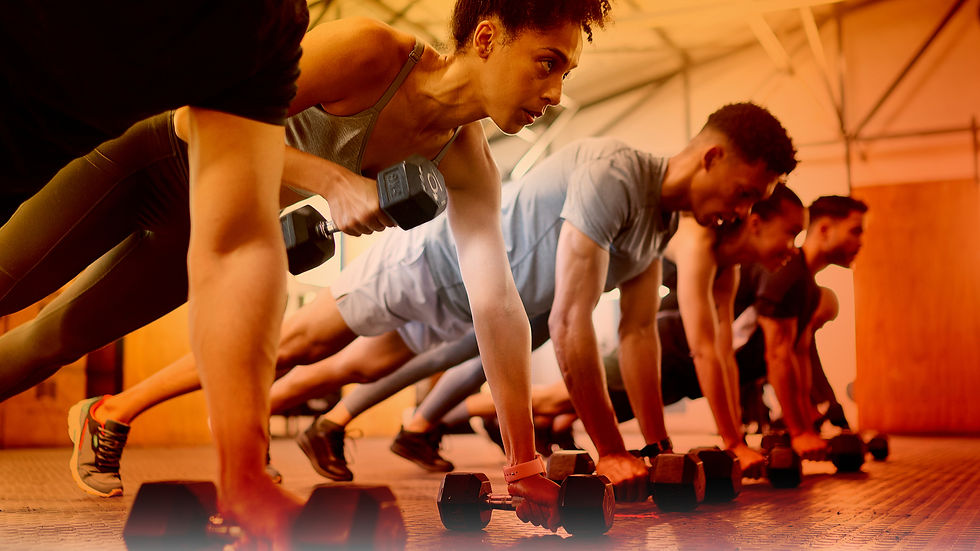 Fitness class using dumbbells, featured in PositiveBrand’s dotFIT case study on research-backed product launch strategy and integrated wellness marketing.