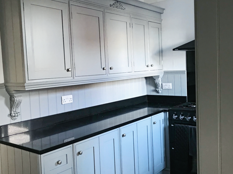 Bespoke kitchen,  kitchen cupboards, hand built kitchen, granite worktop, panelling, cornice, picture rail,mouldings