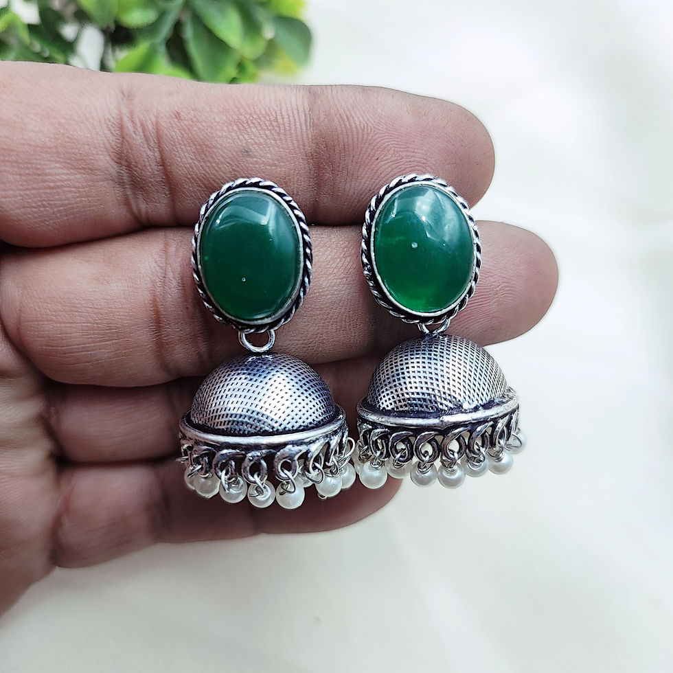 Thumbnail: Oxidized Monalisa Stone Brass Jhumka Earring