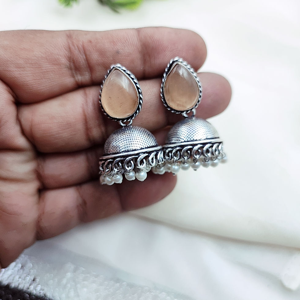 Thumbnail: Oxidized Monalisa Stone Brass Jhumka Earring