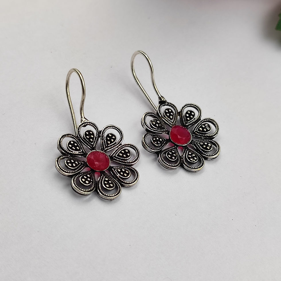 Thumbnail: Oxidised Silver Stone Bugadi Earring