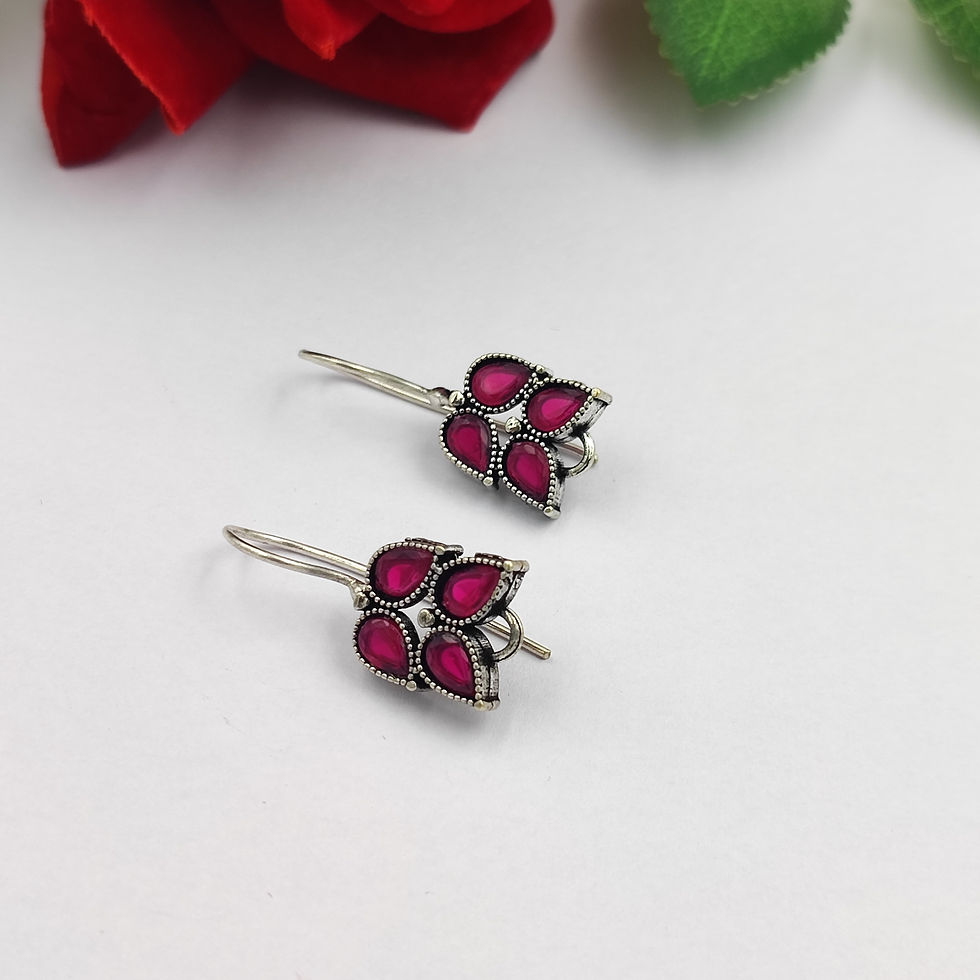 Thumbnail: Oxidised Silver Stone Bugadi Earring